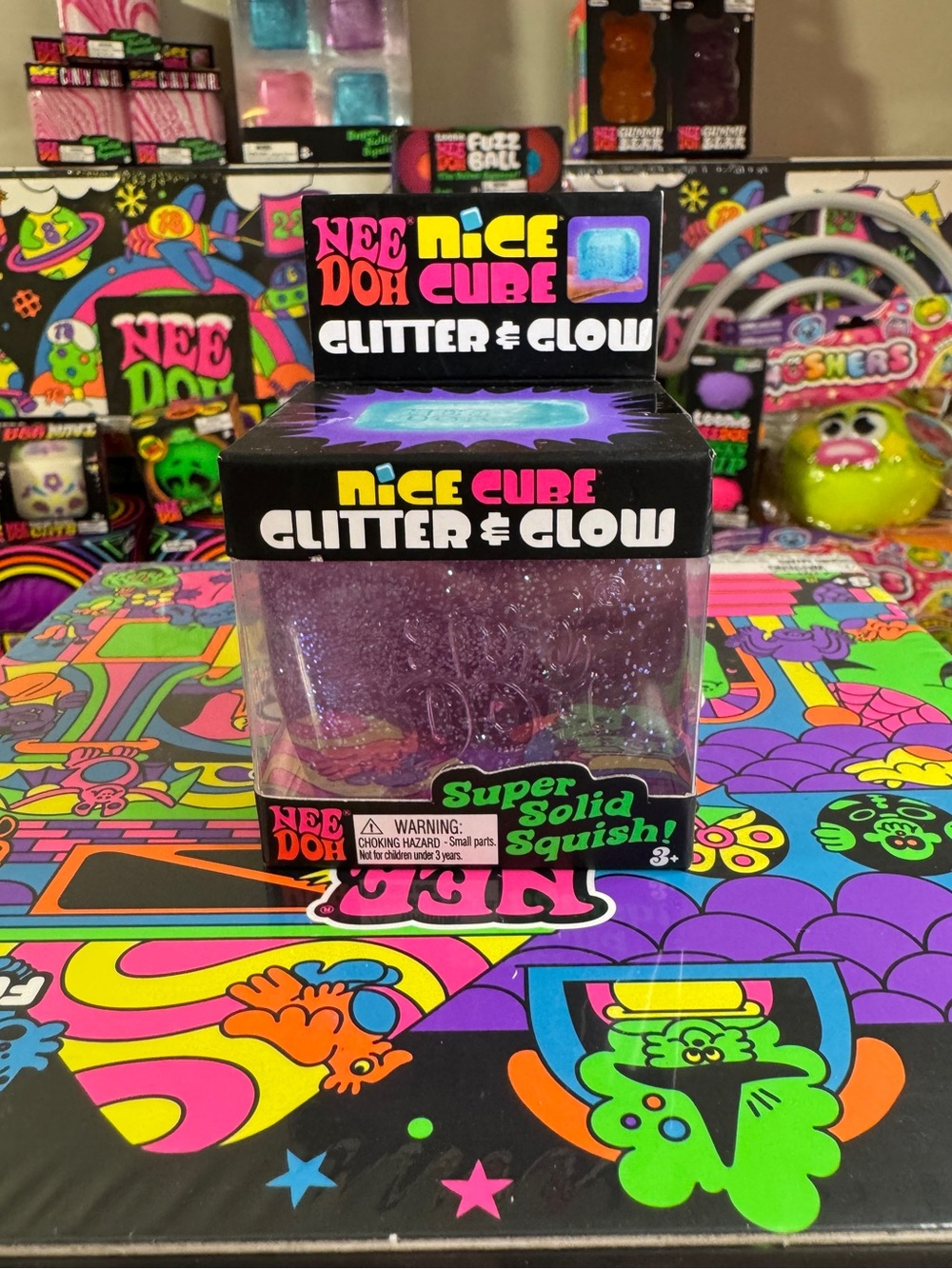 NeeDoh Nice Cube Glitter Glow PURPLE NEW 100% AUTHENTIC